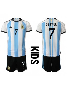 Argentina Rodrigo de Paul #7 Replika Hemmakläder Barn VM 2022 Kortärmad (+ byxor)